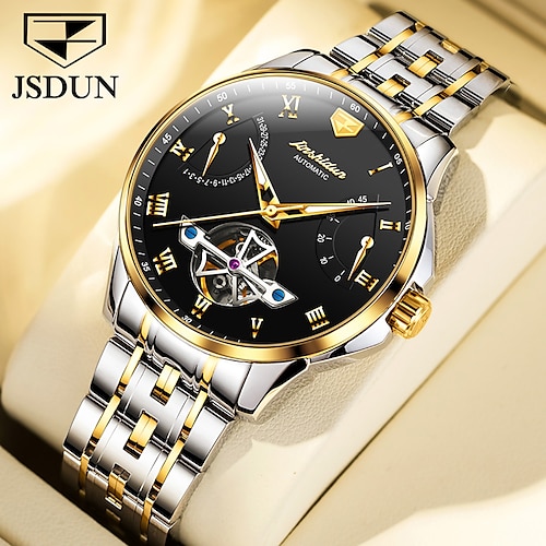 

Jinsdun marque hommes montre mécanique luxe grand cadran mode affaires automatique tourbillon automatique calendrier lumineux montre en alliage