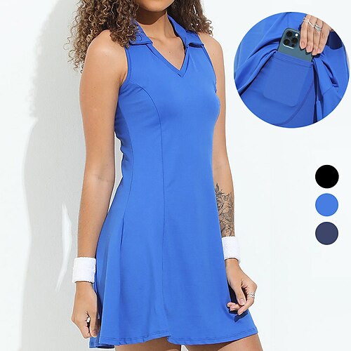 

Mulheres Vestido de tênis vestido de golfe Respirável Secagem Rápida Com bolsos Sem Manga Vestidos roupa de tênis Estampado Verão Tênis Golfe Badminton