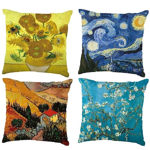 

Van Gogh Gemälde doppelseitiger Kissenbezug, 4 Stück, weich, dekorativ, quadratischer Kissenbezug, Kissenbezug für Schlafzimmer, Wohnzimmer, Sofa, Couch, Stuhl