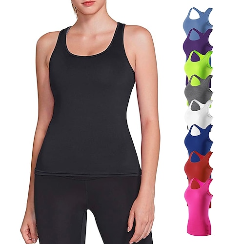 

Women's Running Tank Top Compression Tank Top Racerback Sleeveless Base Layer Athletic Spandex Breathable Quick Dry Gym Workout Running Jogging Sportswear Activewear Solid Colored Black / Orange Neon