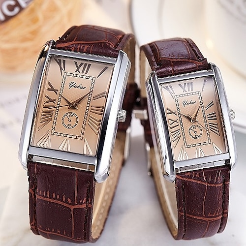 reloj de moda unisex pareja cuadrada números romanos reloj de estilo simple nueva pareja hombres y mujeres correa de cuero casual reloj de pulsera de cuarzo pareja