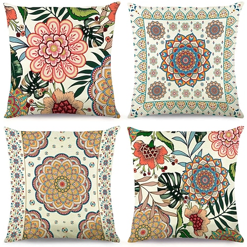 

Mandala boêmia floral dupla face capa de almofada 4 peças almofada quadrada decorativa macia fronha para quarto sofá sala sofá cadeira