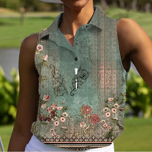 

Femme T-shirt POLO Chemise de golf Polo boutonné Respirable Séchage rapide Evacuation de l'humidité Sans Manches Vêtements de golf Top Standard Floral Eté Tennis Le golf Pickleball