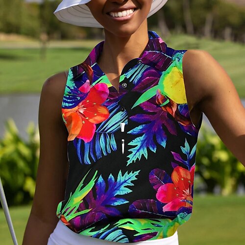 

Femme T-shirt POLO Chemise de golf vêtements de golf Respirable Séchage rapide Doux Sans Manches Top Standard Floral Eté Printemps Le golf Badminton