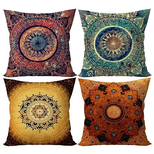 

Mandala floral boêmio capa de almofada dupla lateral 4 peças capa de almofada quadrada decorativa macia fronha para quarto sofá sala sofá cadeira