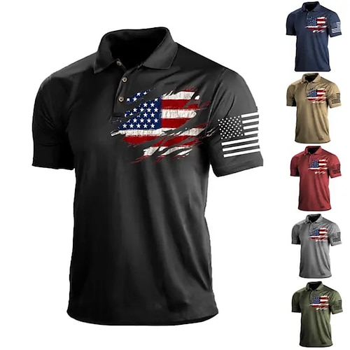 

Homme Polos boutonnés Polo à revers POLO Tee Shirt Golf Imprimés Photos Drapeau américain Col rabattu Noir Rouge bleu marine Vert Kaki Extérieur Plein Air Manches courtes Imprimer Vêtement Tenue