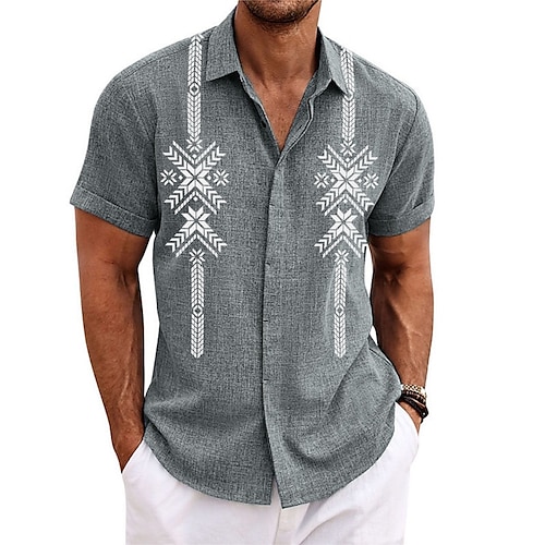 

Homme Chemise Chemise Lin Imprimés Photos Géométrie Col rabattu Blanche Bleu Vert Kaki Gris Extérieur Plein Air Manches courtes Imprimer Vêtement Tenue Lin Mode Design Décontractées Flexible