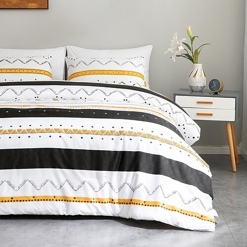 

Juego de ropa de cama con funda nórdica de 3 piezas Estilo bohemio Estilo minimalista Patrón geométrico, disponible en varios colores, adecuado para familias y parejas.