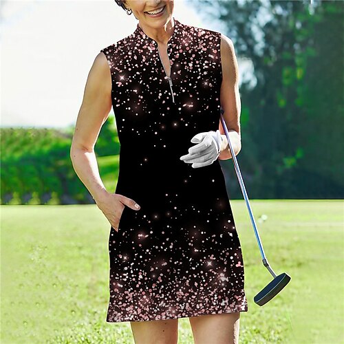 

Mujer Vestido de tenis vestido de golf Transpirable Secado rápido Dispersor de humedad Sin Mangas Vestidos Traje de tenis Cremallera Impreso Verano Tenis Golf pepinillo