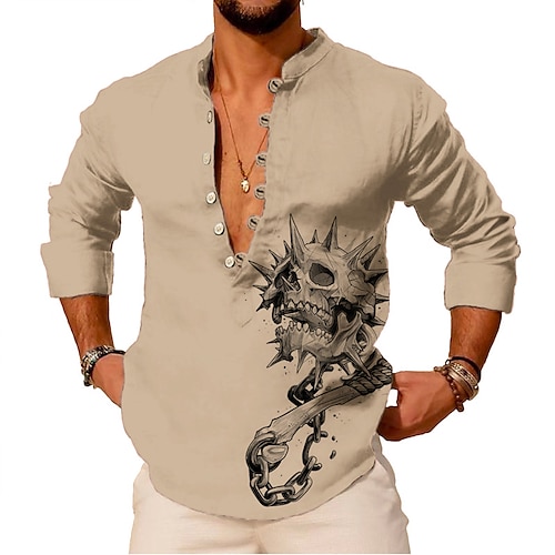 

Homens Camisa Social camisa de linho Floral Estampas Abstratas Relógio Colarinho Chinês Branco Rosa Azul Marron Verde Ao ar livre Rua Manga Longa Imprimir Roupa Linho Moda Roupa de rua Designer Casual