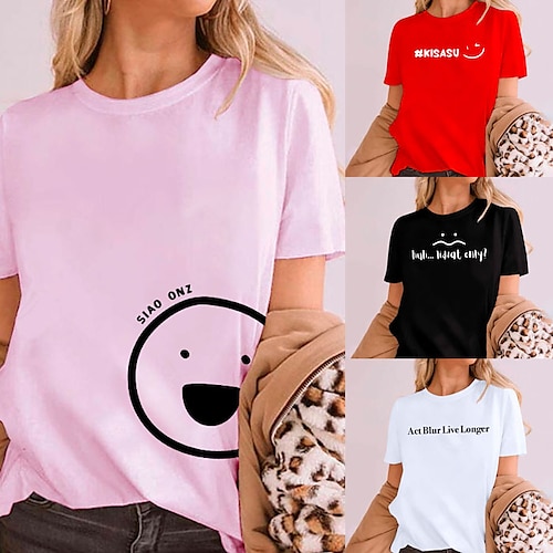 

T shirt Tee Femme Argent Bordeaux Perle Graphic Imprimer Manche Courte du quotidien Fin de semaine basique Col Rond Normal Coton Standard Peinture S