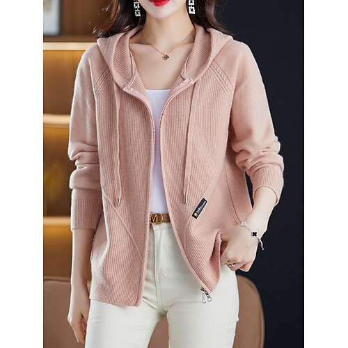 

Gilet Cardigan Maille Femme A côtes Tricoter Zippé Poche Couleur unie Capuche mode Décontractées du quotidien Sortie manche longue Eté Printemps Rose Claire Rouge Taille unique