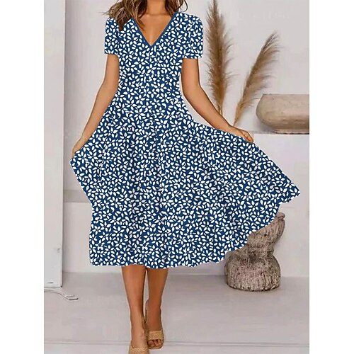 

Mulheres Vestido casual Vestido Swing Vestido A Line Floral Imprimir Decote V Vestido midi Moda Roupa de rua Ao ar livre Encontro Manga Curta Ajuste Largo Vermelho Azul Verde Verão Primavera S M L XL