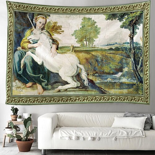 

Unicorn Lady Medieval Hanging Tapestry Wall Art Large Tapestry Mural Decor Photograph Backdrop Blanket Curtain Home Bedroom Living Room Decoration