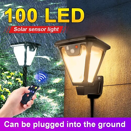 

Lâmpada solar 100 led ao ar livre luz de rua de duas cores carregamento usb jardim luz solar decoração de jardinagem ao ar livre parede luz solar