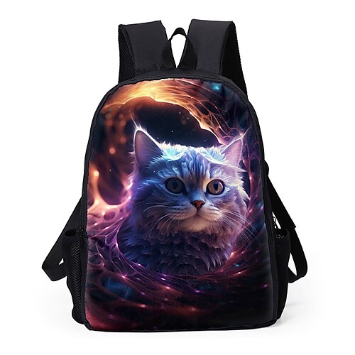 

Hombre Mujer mochila 3D mochila Escuela Diario Galaxia Gato León Poliéster Gran Capacidad Transpirable Ligero Cremallera Impresión Negro Amarillo Rosa