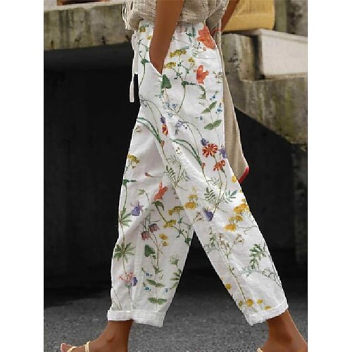 

Women's Cotton Capri shorts White Streetwear Casual Comfort Vacation Casual Daily Weekend Pocket Ankle-Length Comfort Floral S M L XL 2XL