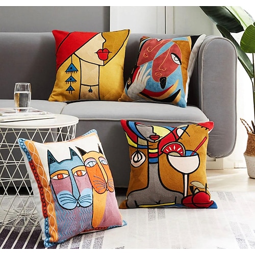 

Colorido arte de picasso funda de almohada de doble cara 4 piezas funda de cojín cuadrada decorativa suave funda de almohada para dormitorio sala de estar sofá silla