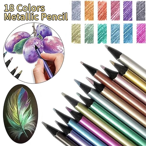 

Metallic Colored Pencils 18Pcs Coloring Sketching Drawing Pencil Art Supplies, Back to School Gift