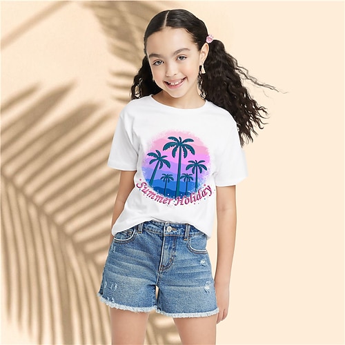 

Fille T-shirt Manche Courte T-shirt Tee-shirts Graphic Lettre Cocotier 3D effet Vacances Vêtement de rue Hawaïen Polyester Extérieur Casual du quotidien Enfants Col ras du cou 3-12 ans Graphique