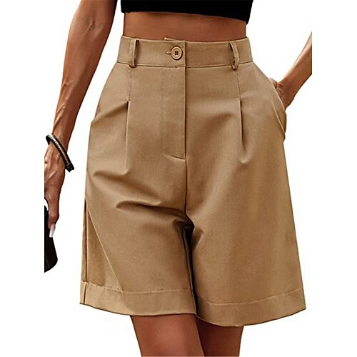 

Damen Shorts Kurze Hosen Schnitt Kamel Schwarz Grün Hoher Taillenbund Strassenmode Brautkleider schlicht Komfort Urlaub Casual Wochenende Tasche Knielänge Komfort Glatt S M L XL 2XL