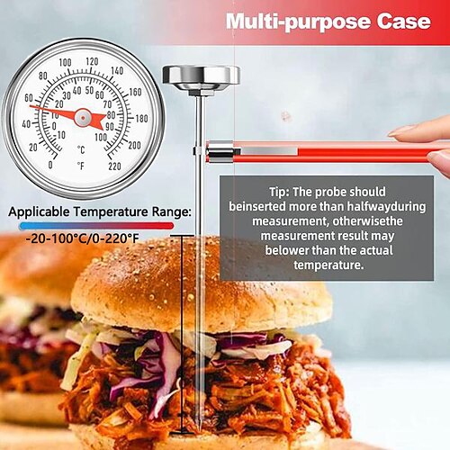 

Instant Read Meat Thermometer for Grill and Cooking, Atimomiao Dial Food Thermometer with 5.5 Probe, Stainless Steel Kitchen Thermometer for Turkey, BBQ, Beef, Milk, Tea, Coffee, Drinks