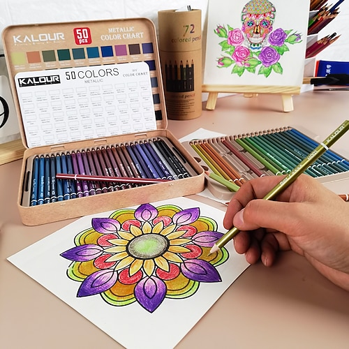 KALOUR 50 Piece Metallic Colored Pencils for Adult ColoringSoft