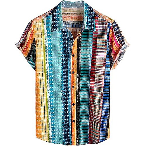 

Homme Chemise Chemise Lin Rayé Tribal Imprimés Photos Rétro Vintage Géométrie Col rabattu Jaune Bleu Violet Vert Gris Extérieur Plein Air Manches courtes Imprimer Vêtement Tenue Lin Mode Design