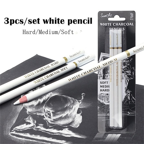 

3 pçs/6 pçs lápis de esboço branco macio destaque duro caneta de carvão esboço pintura branca desenho profissional esboçar material escolar