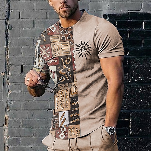 

Herren T Shirt Graphic Stammes Rundhalsausschnitt Bekleidung 3D-Druck Outdoor Täglich Kurzarm Bedruckt Designer Vintage Ethnisch