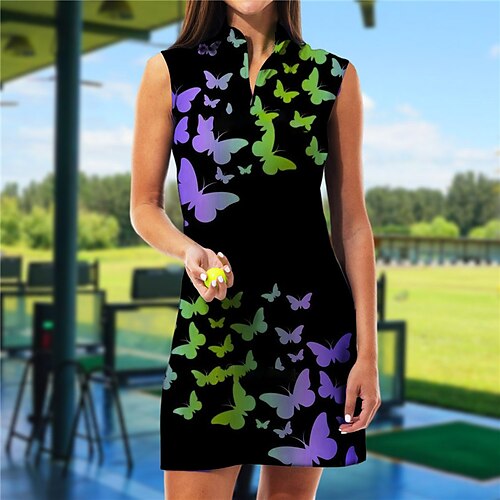 

Mujer Vestido de tenis vestido de golf Transpirable Secado rápido Dispersor de humedad Sin Mangas Vestidos Traje de tenis Cremallera Mariposa Impreso Verano Tenis Golf pepinillo