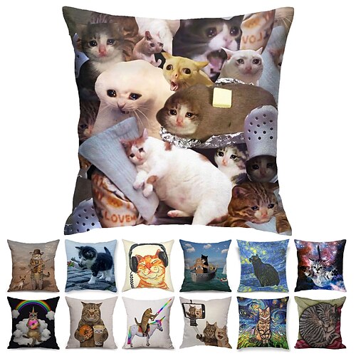 

Crying Cat Memes Throw Pillow Cover 1pc Funny Cozy Square Pillowcases Home Decor for Bed Couch Sofa Living Room