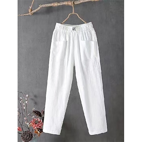 

Women's Slacks Cropped Pants Linen Black White Red Streetwear Casual Comfort Vacation Casual Daily Weekend Pocket Ankle-Length Comfort Plain S M L XL 2XL