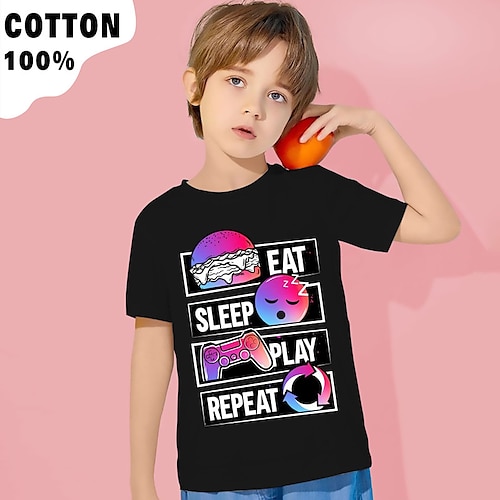 

Garçon T-shirt Manche Courte T-shirt Tee-shirts Graphic Lettre 3D effet Actif Sportif Mode 100% Coton Extérieur Casual du quotidien Enfants Col ras du cou 3-12 ans Graphique imprimé en 3D Standard