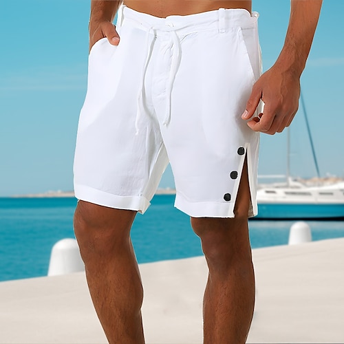 

Men's Shorts Summer Shorts Beach Shorts Pocket Drawstring Straight Leg Plain Comfort Breathable Short Casual Daily Holiday 100% Cotton Fashion Designer Black White