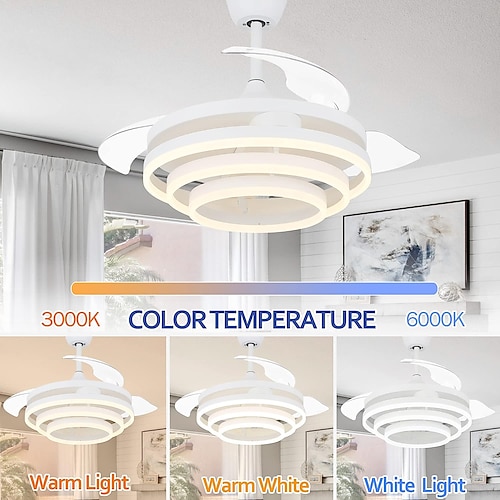 42'' Retractable Ceiling Fans with Lights and Remote,Modern LED