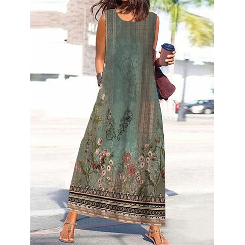 

Mujer Vestimenta casual Vestido de cambio Vestido de Tanque Floral Estampado Cuello Barco vestido largo vestido largo Moda Ropa de calle Exterior Diario Sin Mangas Holgado Rosa Azul Piscina Verde