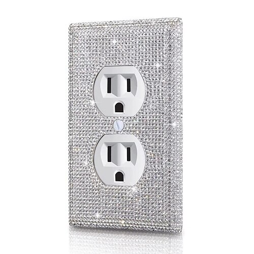

Bling Outlet Covers Wall Plate Silver Shiny Sparkle Bling Crystal Rhinestones Switch Plate Covers Glitter Light Switch Cover Outlet Decorative For Home Decor