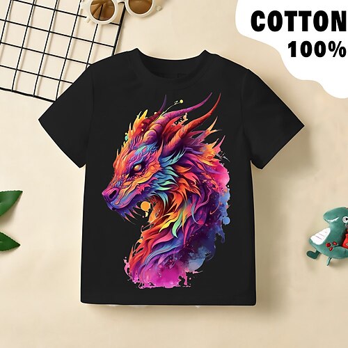 

Para Meninos Camiseta Manga Curta Camisa Camiseta Gráfico Animal Dragão Impressão 3D Ativo Esportes Moda 100% Algodão Ao ar livre Casual Diário Infantil Crewneck 3-12 anos Gráfico impresso em 3D