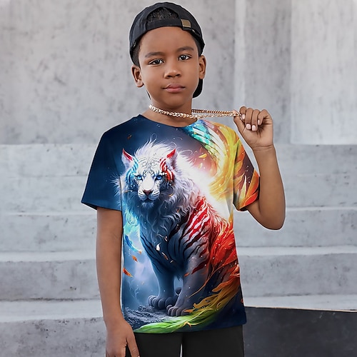 

Jungen T-Shirt Kurzarm T-Shirt Graphic Tier Tiger 3D-Druck Aktiv Sport Modisch Polyester Outdoor Casual Täglich kinderkleidung Rundhalsausschnitt 3-12 Jahre 3D-gedruckte Grafik Regular Fit Hemd