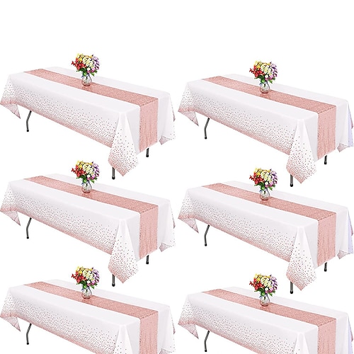 

Nappe de fête jetable paillettes roses or rose imperméable nappes de table en pe pour événements intérieurs ou extérieurs, fêtes d'anniversaire, mariages