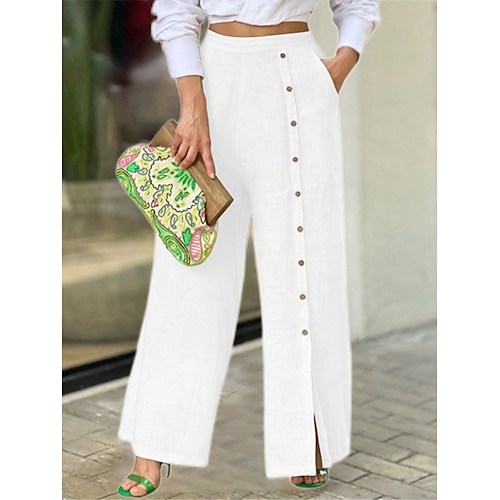 

Mujer Pantalones Algodón y lino Verde oscuro Negro Blanco Alta cintura Trabajo Confort Formal Formal Oficina Trabajo Bolsillo Longitud total Comodidad Plano S M L XL 2XL