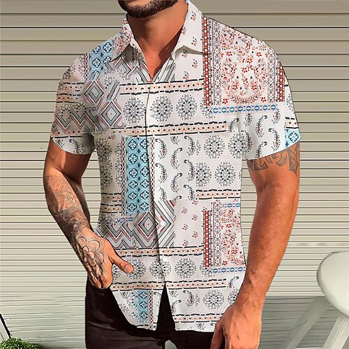 

Homme Chemise Chemise hawaïenne Floral Tribal Imprimés Photos Rétro Vintage Col rabattu Rose Claire Bleu Violet Vert Gris Plein Air Casual Manche Courte Imprimer Vêtement Tenue Mode Vêtement de rue