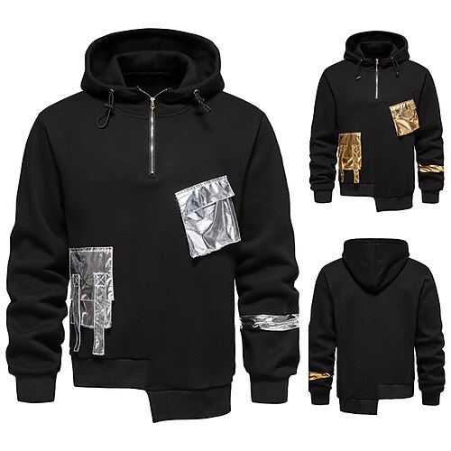 

Hombre Sudadera Con Capucha Plata Dorado Con Capucha empalme Casual Festivos Noche no imprimible Casual Hip hop Otoño invierno Ropa Sudaderas con capucha Sudaderas