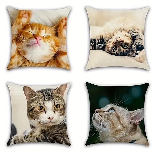 

Animal cão gato capa de almofada dupla face 4 pcs capa de almofada quadrada decorativa macia capa de almofada fronha para quarto sala de estar qualidade superior lavável à máquina almofada interna