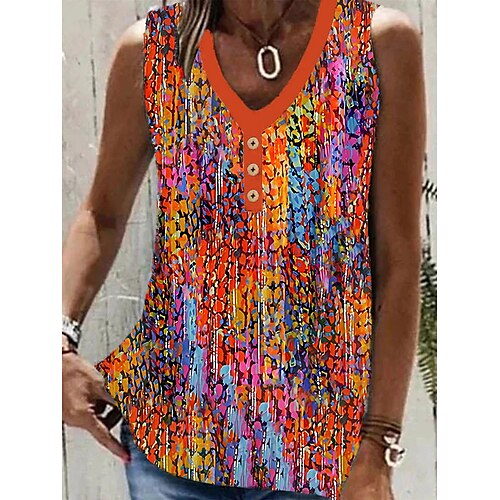 

Women's Tank Top Black Yellow Red Graphic Tie Dye Button Print Sleeveless Casual Basic V Neck Regular S