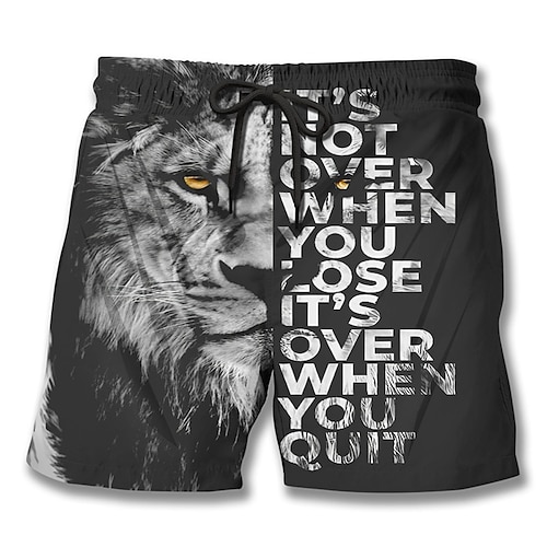 

Homme Surf Boardshort short de bain Short de bain Cordon avec doublure en maille Taille elastique Lettre Lion Imprimés Photos Séchage rapide Court Casual du quotidien Vacances Hawaïen Bohème Noir