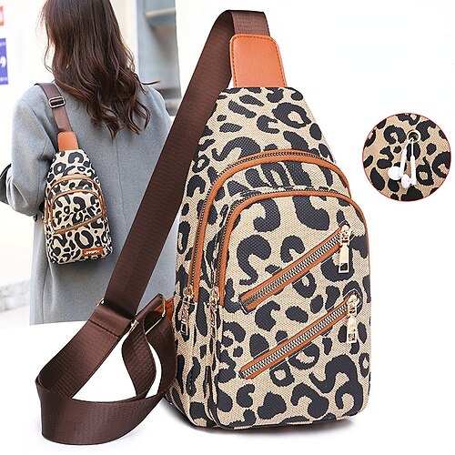 

Homme Femme Sac bandoulière Pochette Ventrale Toile du quotidien Vacances Fermeture Ajustable Grande Capacité Respirable Léopard Fermeture éclair simple marron Double Fermeture Éclair Marron