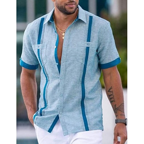 

Homme Chemise Chemise Col Cubain Chemise boutonnée Chemise décontractée Chemisette Chemise d'été Bleu Manche Courte Mosaïque Revers du quotidien Vacances Poche avant Vêtement Tenue Mode Décontractées