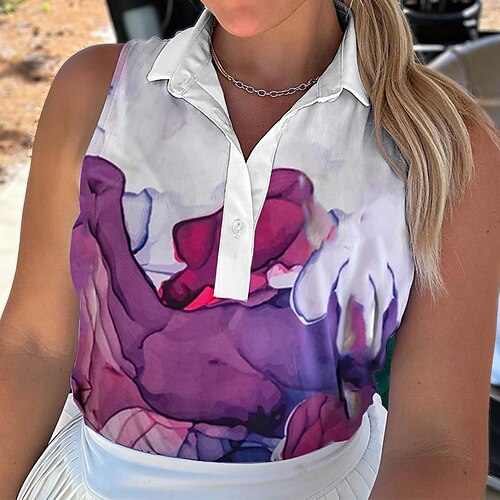 

Mulheres Camisa polo de caminhada Camisa de golfe Pólo de botões Respirável Secagem Rápida Pavio Humido Sem Manga Vestuário de golfe Roupas de golfe Normal Tintura Tie Dye Verão Tênis Golfe Pickleball